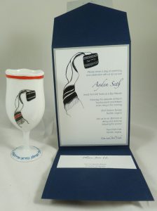 Hand Painted Personalize Porcelain Kiddush Cup Set for Bar Mitzvah to match invitation