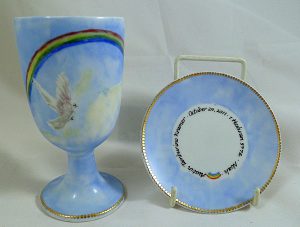 Hand Painted Personalize Porcelain Kiddush Cup Set for Bar Mitzvah