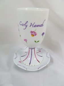 Hand Painted Personalize Porcelain Kiddush Cup Set for Bat Mitzvah 