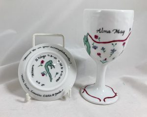 Celebrate Life 18 Hand painted and personalized porcelain Bat Mitzvah Kiddush cup Set
