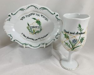 Celebrate Life 18 Hand painted and personalized porcelain Wedding Kiddush cup Set